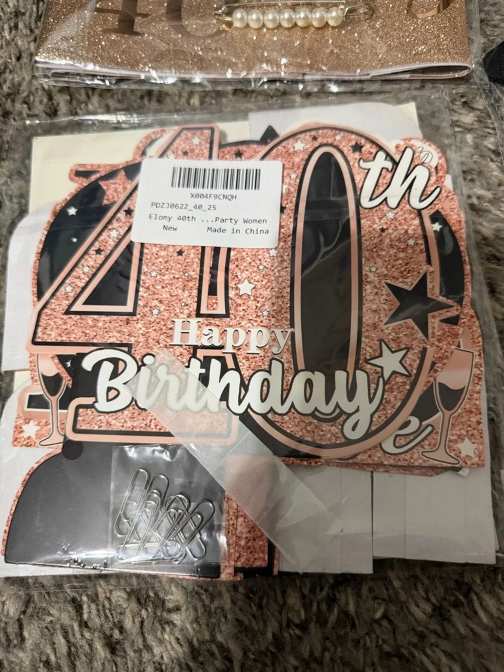 40th Birthday Cake Topper and Party Kit - Black and Rose Gold